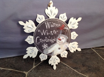 Warm Winter Greetings Metal Snowflake Plaque from Lewis Florist in Grayslake, IL 