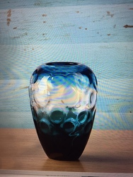 Small Turquoise and Clear Glass Vase from Lewis Florist in Grayslake, IL 