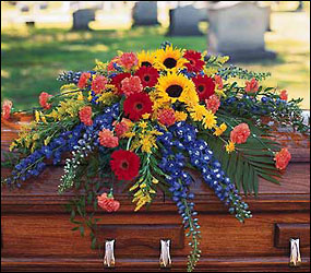 Vibrant Summer Casket Spray from Lewis Florist in Grayslake, IL 