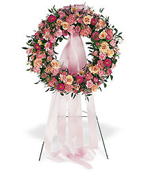 Respectful Pink Wreath from Lewis Florist in Grayslake, IL 