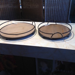 Iron and Wood round trays from Lewis Florist in Grayslake, IL 