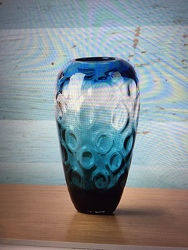 Large Dimpled Turquoise and clear glass vase from Lewis Florist in Grayslake, IL 