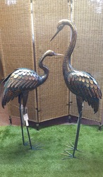 Pair of copper patina cranes 10869  10870 from Lewis Florist in Grayslake, IL 