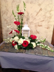 Stylized White Lantern Arrangement from Lewis Florist in Grayslake, IL 