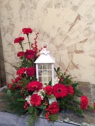 White Lantern stylized arrangement  from Lewis Florist in Grayslake, IL 