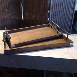 Wooden trays with metal handles and accents from Lewis Florist in Grayslake, IL 