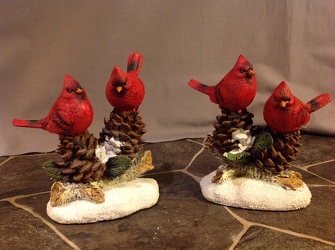 Bundle Cardinal figurine on snow from Lewis Florist in Grayslake, IL 
