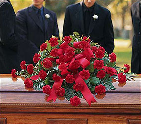 Red Regards Casket Spray from Lewis Florist in Grayslake, IL 