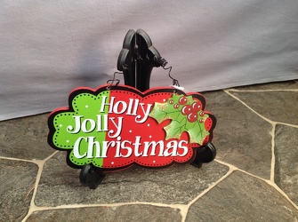 Holly Jolly Christmas wooden plaque from Lewis Florist in Grayslake, IL 